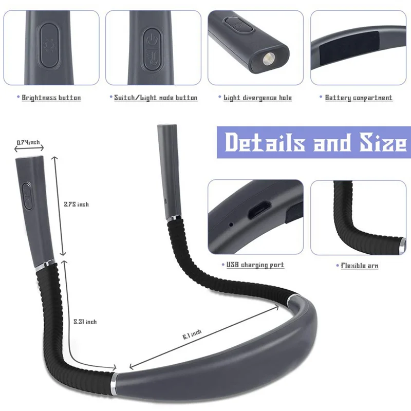 A23I-Usb Rechargeable Rear Light Neck Reading Light In Bed 3 Colors & 3 Brightness Adjustable Book Light Book Reading Light