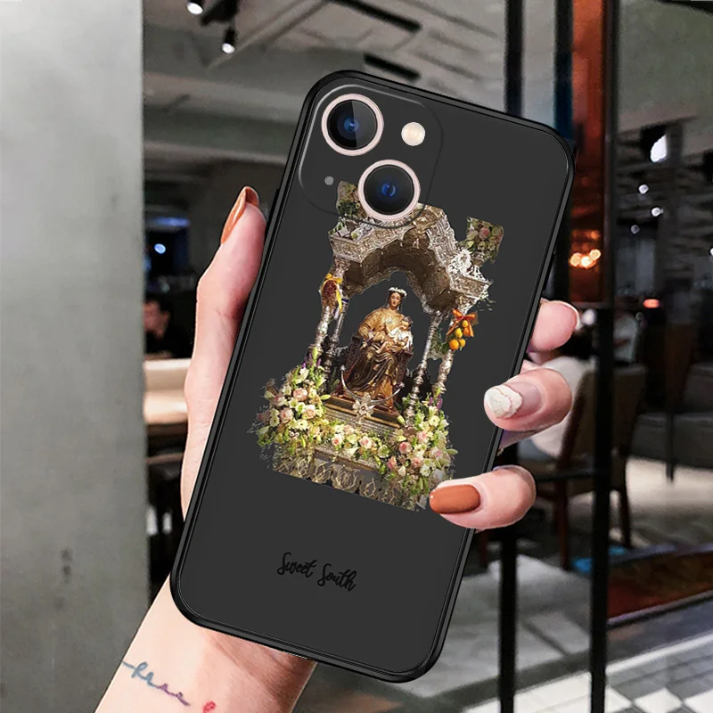 Silicone Black Phone Cases for iphone 16 Pro Max 7 8 14 15 Plus SE XR 11 12 13 Mini 15Pro Virgin Mary Jesus Church Soft Cover