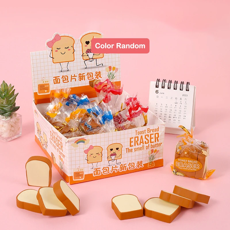 

Random Cute Simulation Toast Bread Eraser Creative Student Writing Drawing Rubber Pencil Eraser Funny School Supplies Stationery