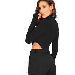 Women's autumn fashion elegant long sleeved jumpsuit slim fit casual high neck women's round neck long sleeved tight jumpsuit