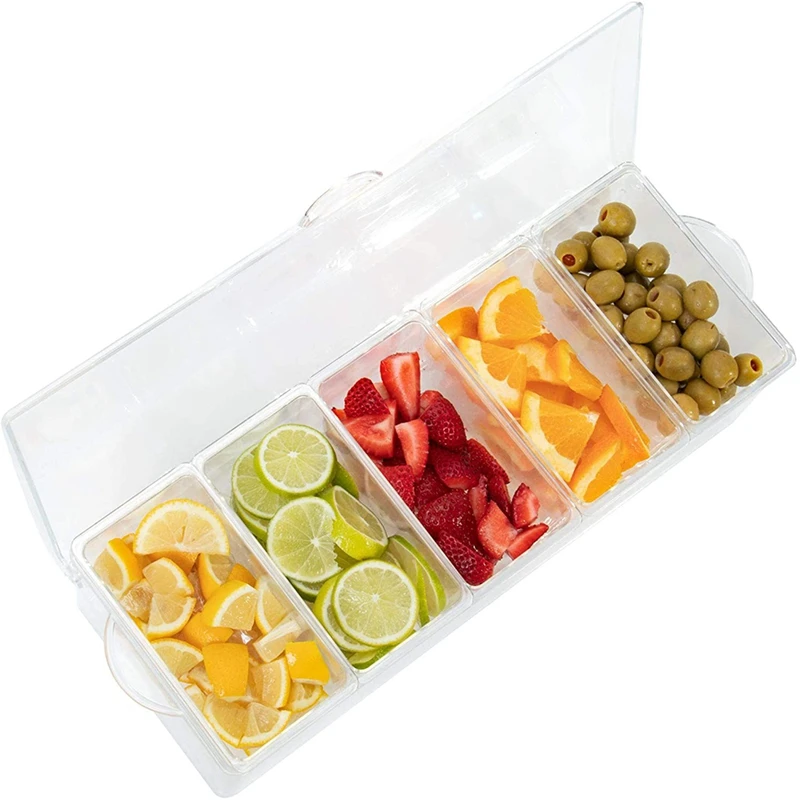 Refrigerated Condiment Plate Picnic Fresh-Keeping Ice Box Five-Grid Split Fruit Plate