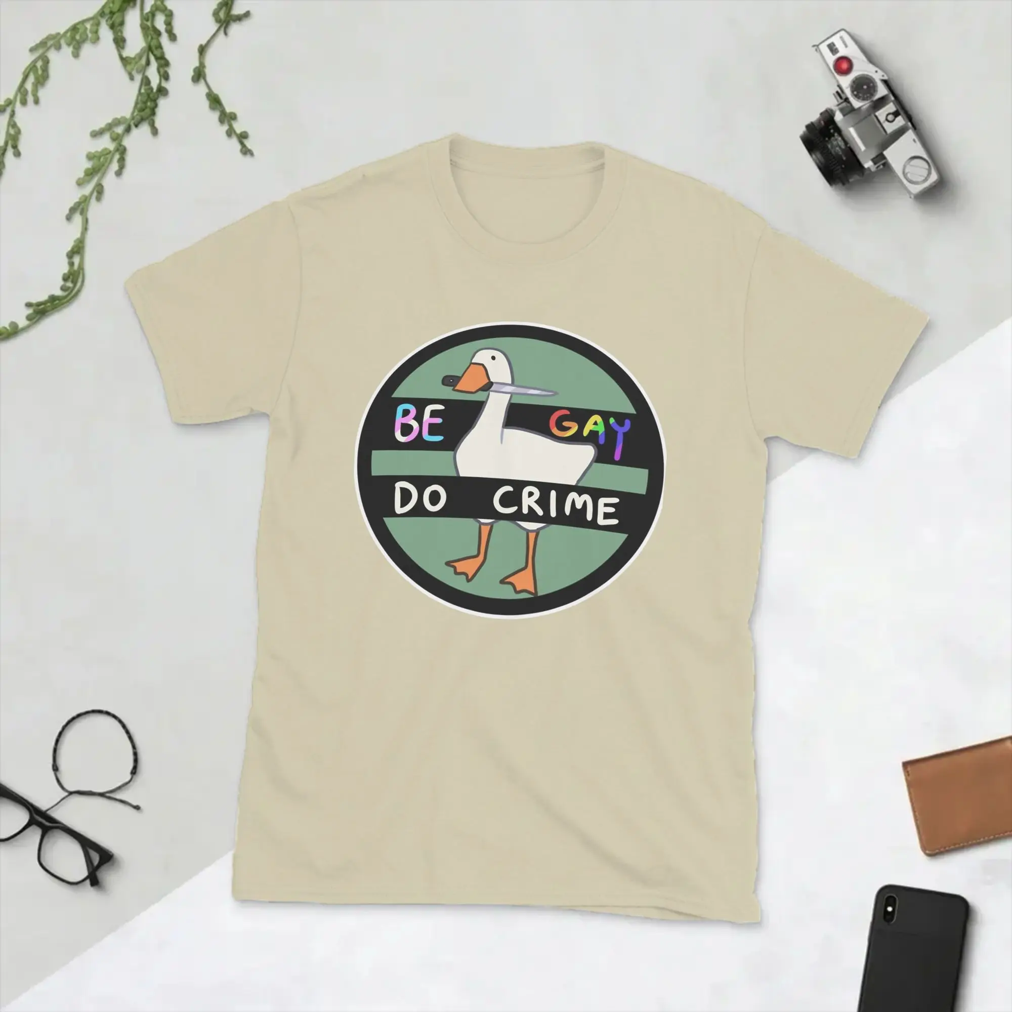 Men's Be Gay Do Crime Untitled Goose T Shirts  100% Cotton Clothes Novelty Short Sleeve Crewneck Tee Shirt Party T-Shirt