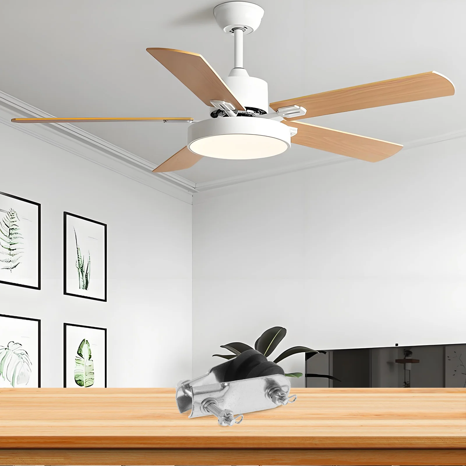 Braçadeira de fixação de haste de luz de ventilador, polia ajustável, ferramenta de montagem de ventilador de teto, suporte de lâmpada suspensa estável, lâmpada pendente vintage