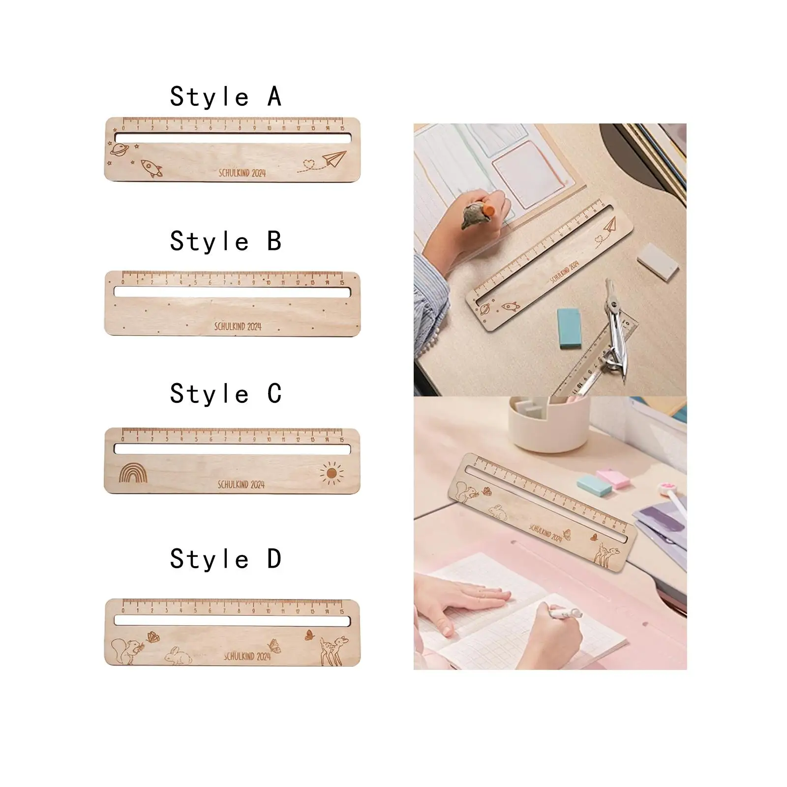 Cartoon Ruler Measuring Tool Office Supplies Drawing Gift Stationery Ruler Wood Ruler Wooden Ruler for Kids Girls Boys Children