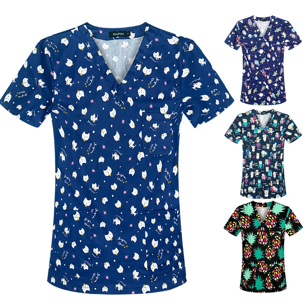 Printed Nurse's Clothing, Short Sleeved Hand Wash Clothes, Female Doctor's Summer Thin Design, Cotton Home Care, Beauty, Pet