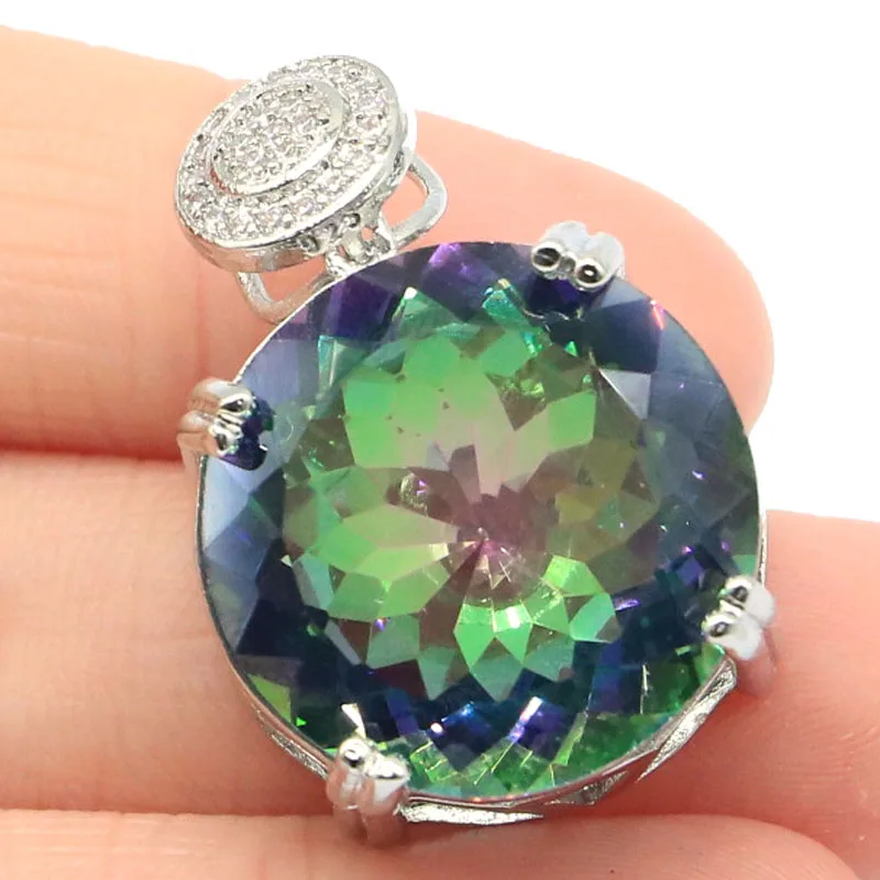 

29x20mm Highly Recommend Fire Rainbow Mystic Topaz Green Tsavorite Garnet Bride Wedding Daily Wear Silver Pendant