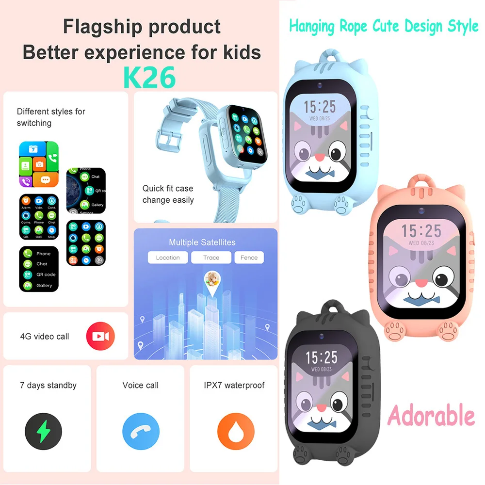 Custom Touch Screen Dual Camera SOS GPS Positioning Enfant Smartwatch Sim Card 4G Kids Smart Mobile Phone Watch For Children