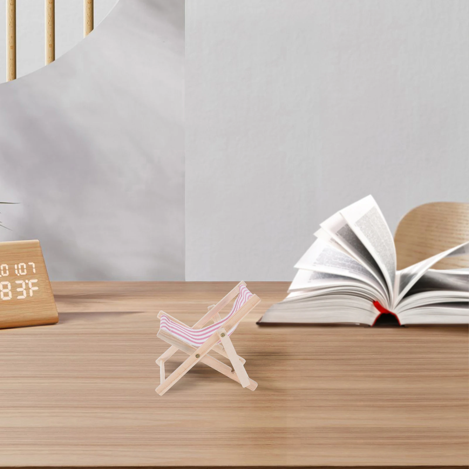 1pc 특별 해변 의자 휴대 전화 홀더 나무 데스크탑 장식 오래 지속되는 소형 가구 장난감