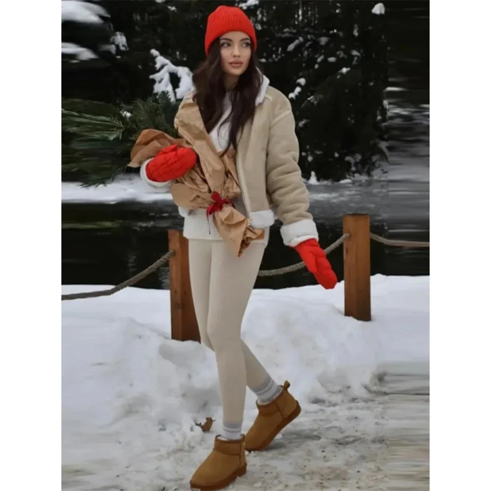 2024 Women New Fashion Winter Chic Jackets Solid Color Turn-Down Collar Long Sleeve Pockets Zippers Female Warm Jackets