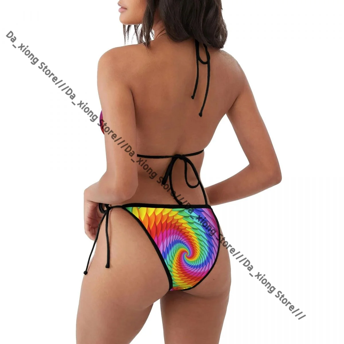 Woman Swimwear Thong Bikini Set Sexy Swimsuits Psychedelic Rainbow Spiral Bathing Suits Triangle Bandage Female Beachwear
