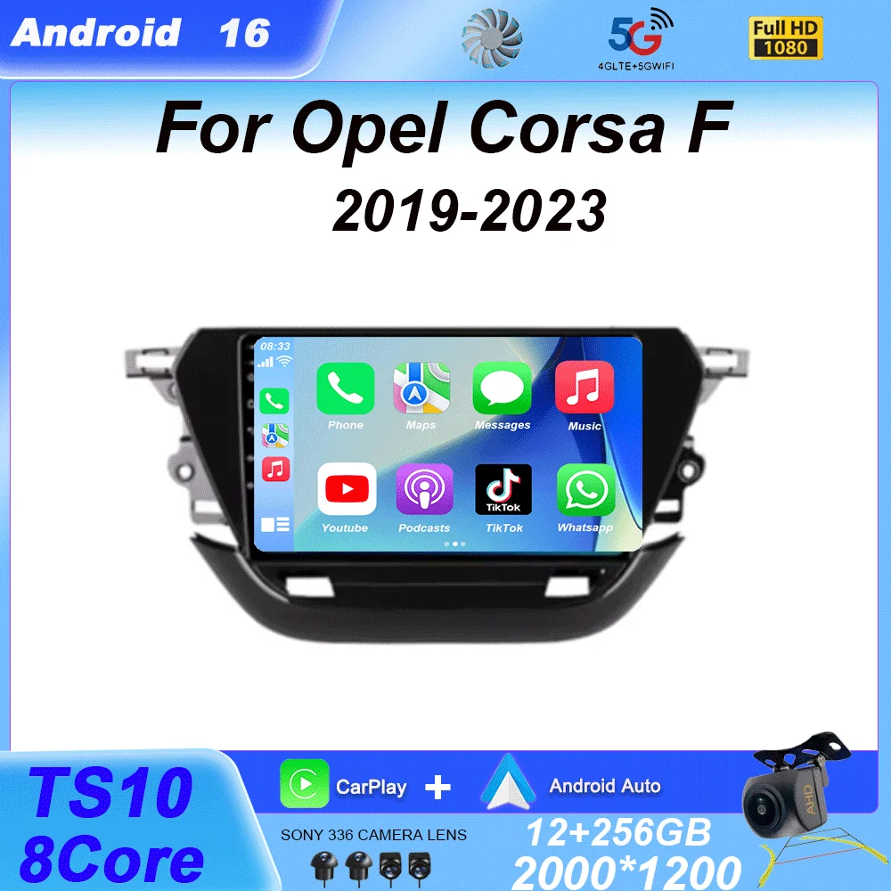 Android 16 для Opel Corsa F 2019-2023, сенсорный экран, автомагнитола, видеоплеер, навигация GPS, мультимедиа, Bluetooth, CarPlay