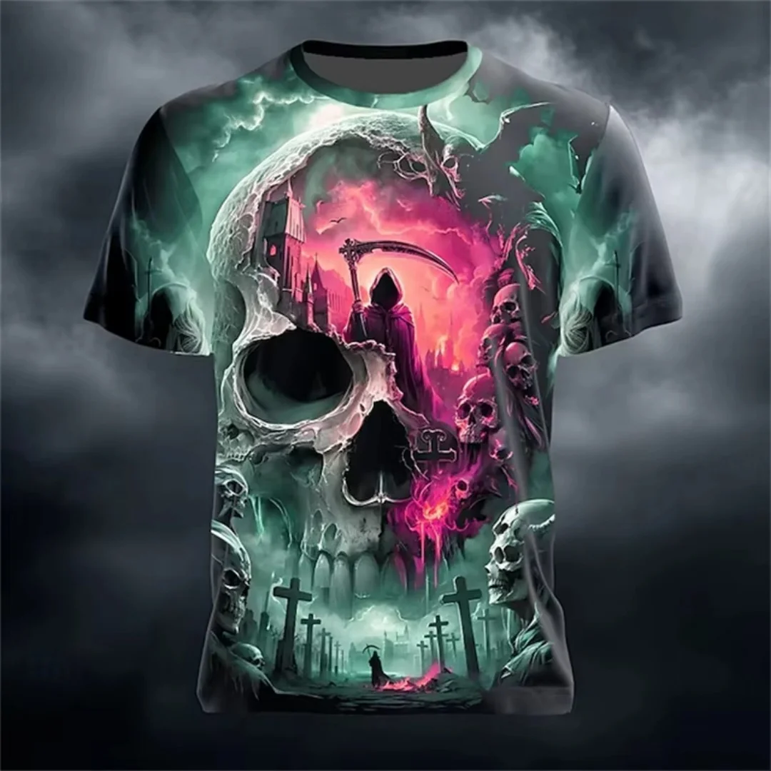 Футболка с 3d принтом черепа на Хэллоуин, летняя спортивная футболка для отдыха, быстросохнущая мужская футболка, детская одежда, футболка Y2k Woman