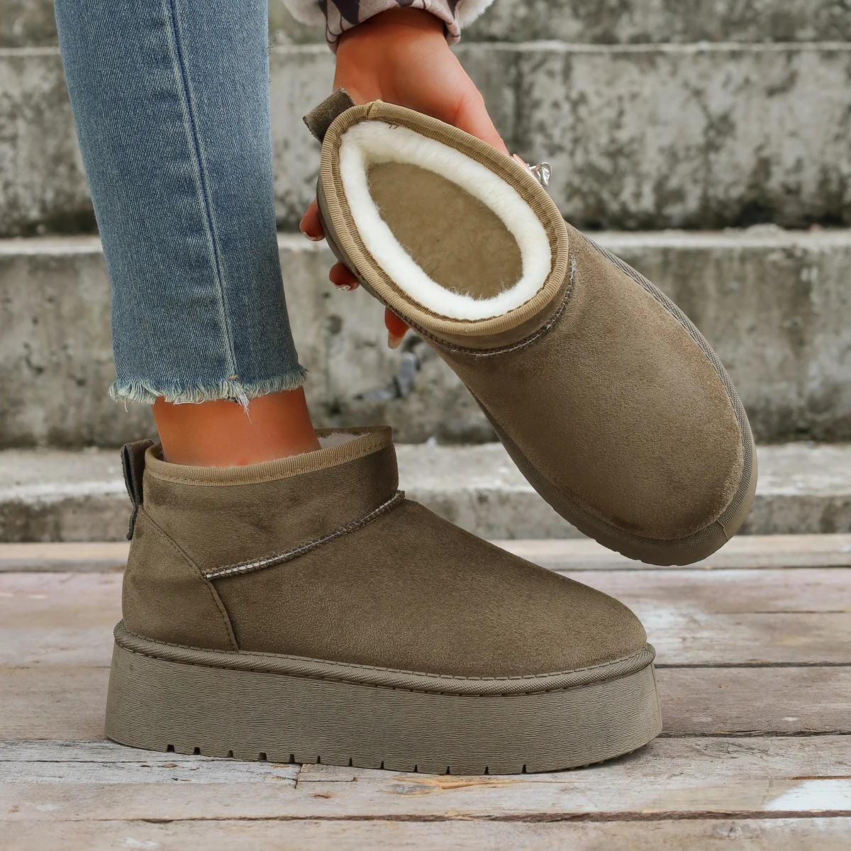 

2025 Новые женские зимние ботинки, повседневные шерстяные ботинки без шнуровки, теплые домашние брендовые элегантные зимние кашемировые теплые ботинки, модная обувь на плоской подошве больших размеров