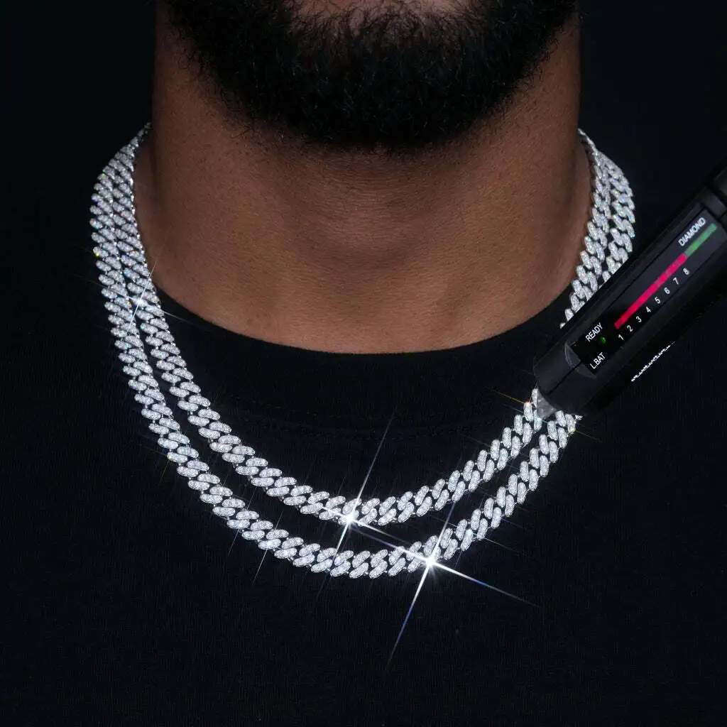 Elegant Hiphop Rock Cuban Chain Necklace For Rapper Iced Out 8mm Small Size Real 925 Silver Moissanite Cuban Link Chain