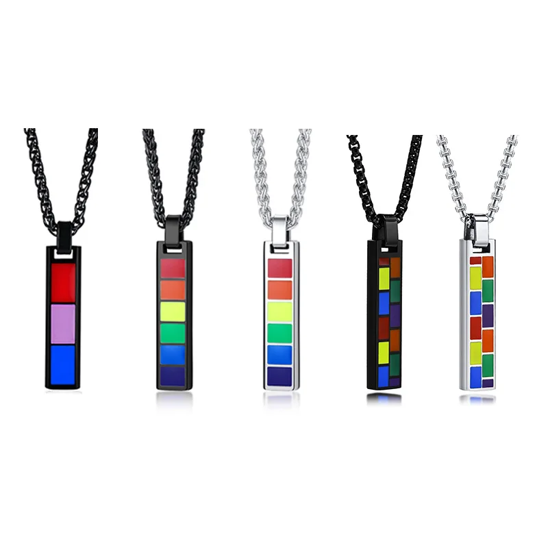 Rainbow Gay Pride LGBT Stainless Steel Rectangle Necklace Friendship Personalise Necklaces Men Pendant Jewelry