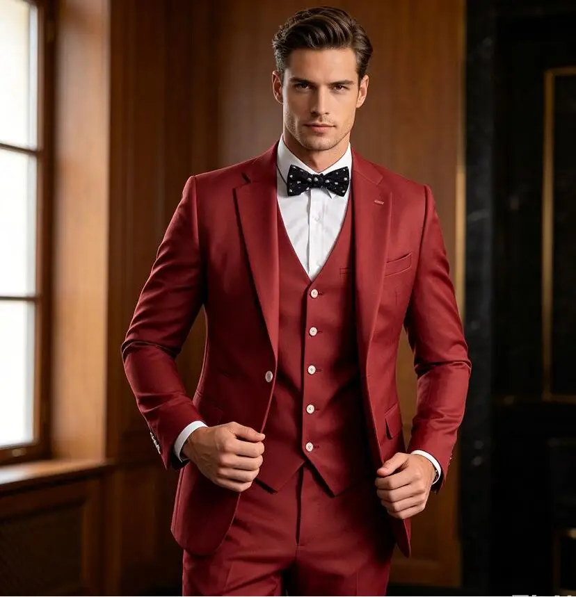 Latest Wedding Suits for Men Two Buttons Notched Lapel Prom Tuxedo Business Suit 3 Piece Sets (Jacket+Pant+Vest)Trajes De Hombre