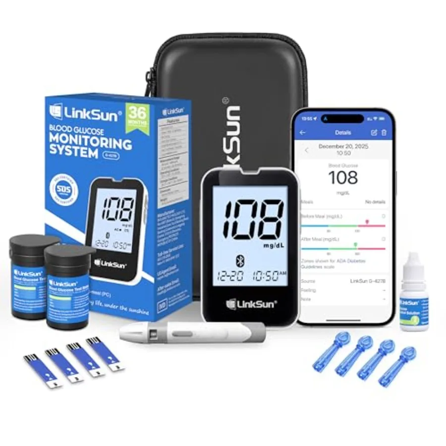 

G-427B Bluetooth-набор для измерения уровня сахара в крови с 100 тест-полосками, 100 ланцетами, высокоточный глюкометр, устройство для прокалывания и контроля уровня глюкозы