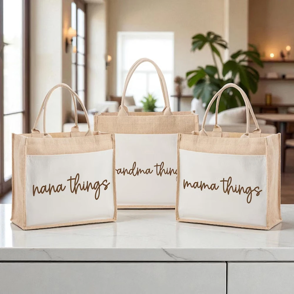 Sac fourre-tout rétro en lin personnalisé avec impression de lettres élégante – Tendance pour les citadins, idéal pour l'organisation quotidienne des affaires personnelles et comme cadeau