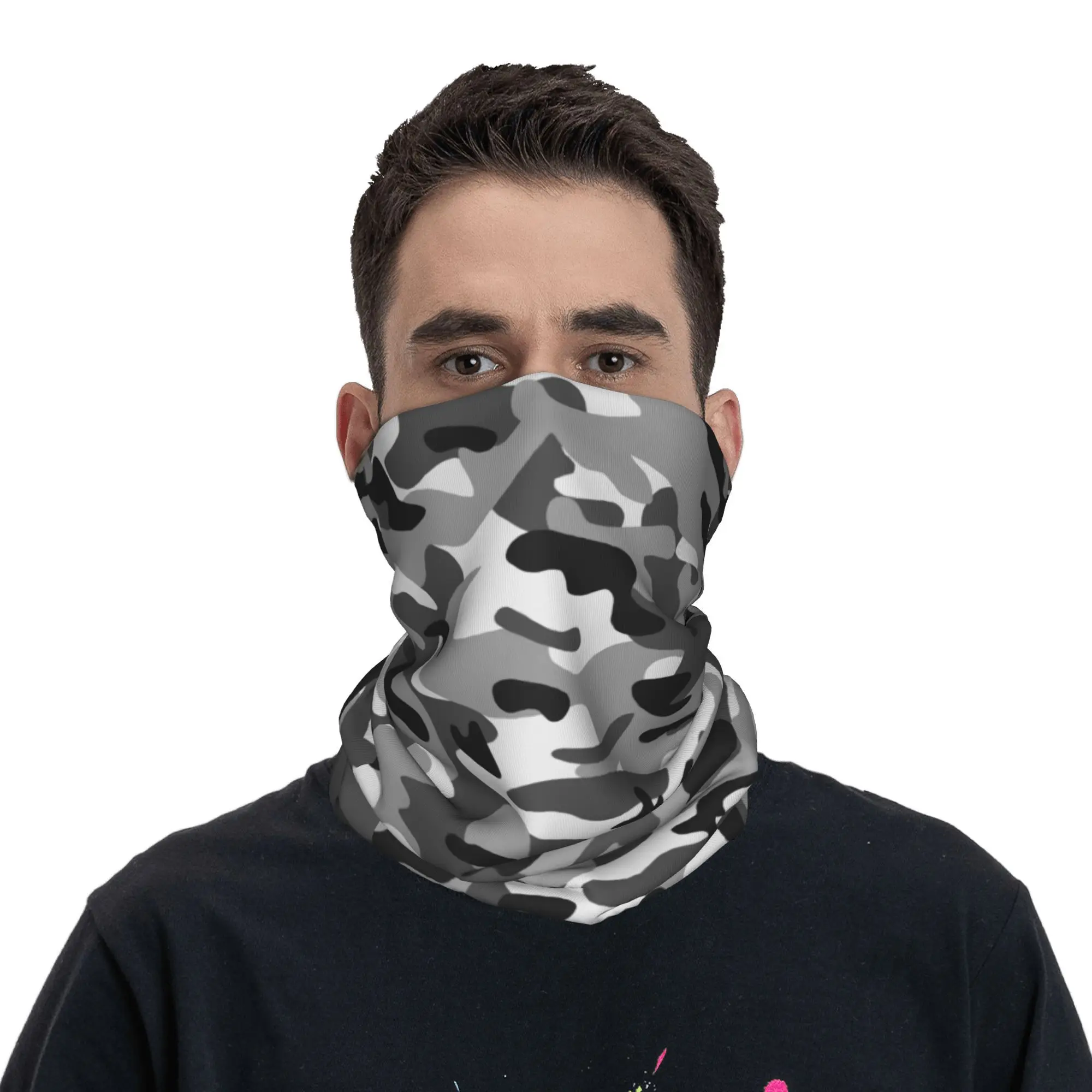 Bandana mimetica grigia personalizzata Scaldacollo invernale da uomo Sciarpa avvolgente antivento per sci Esercito militare Camo Ghetta Fascia per capelli