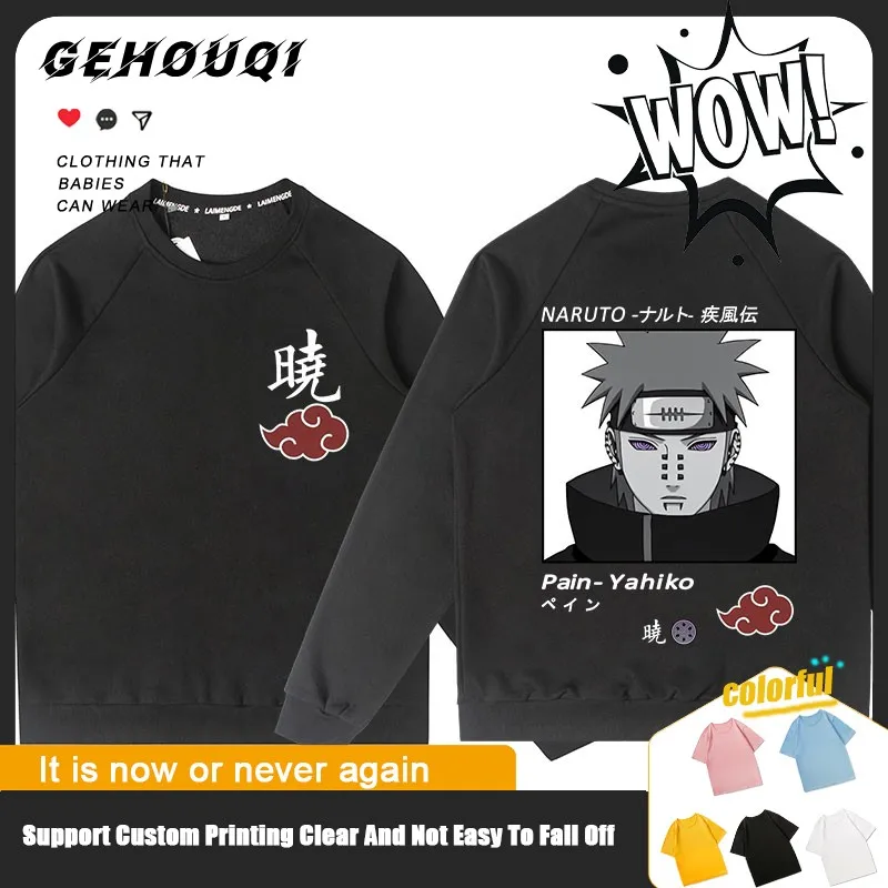 Hoodie de gola redonda anime Naruto Shippuden masculino, casaco Uchiba de menino, roupas Sasuke, moda co-anime, outono