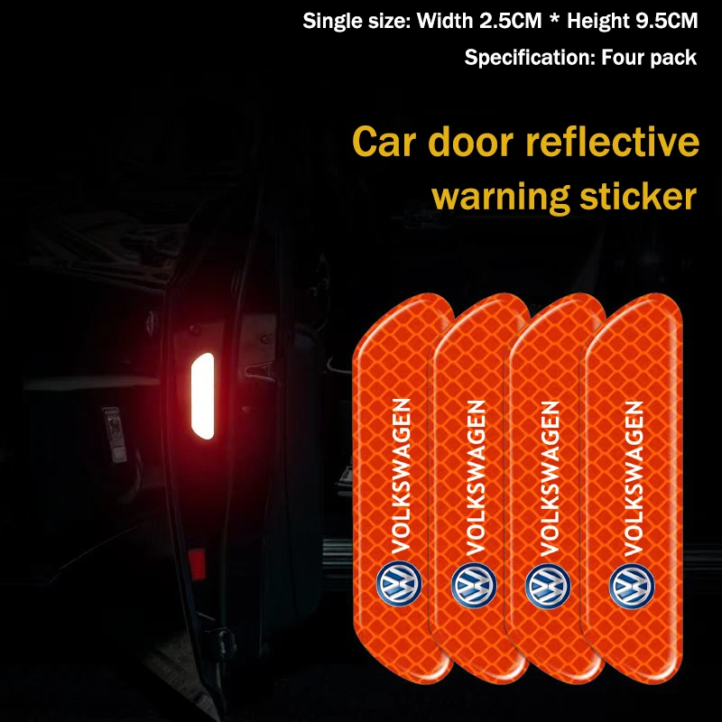 4pcs Car Door Sticker Reflective Safety Warning Mark Decoration Decal For Volkswagen VW RLine R Golf Amarok T5 Phaeton ID3 T-ROC