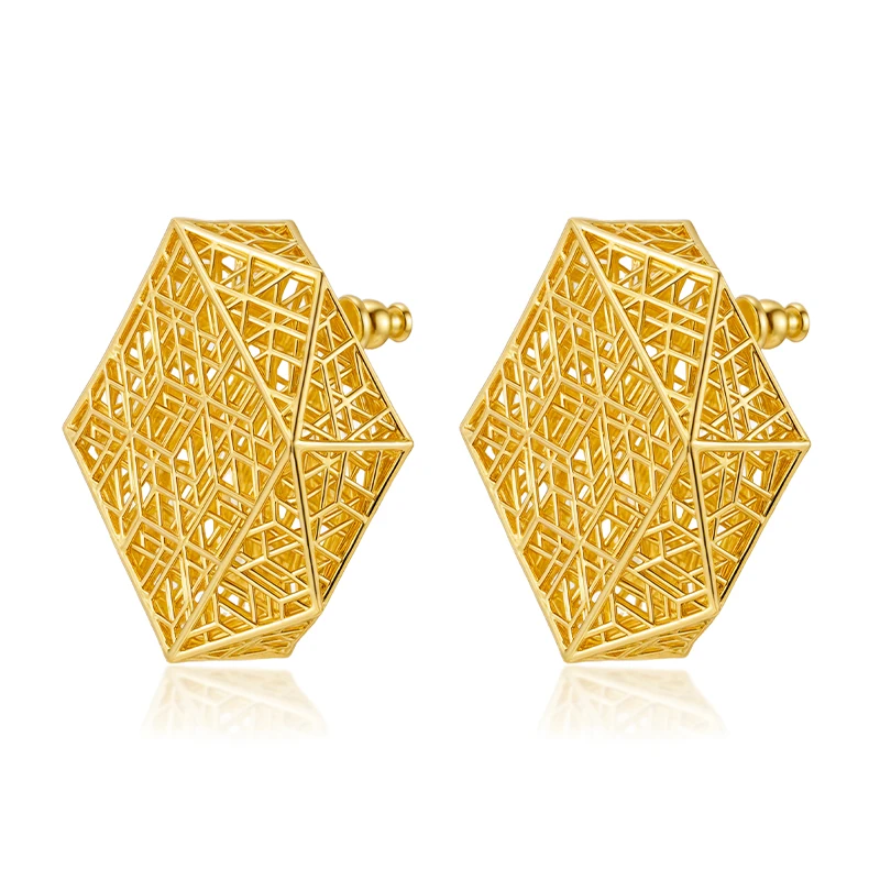 IVOG Hollow Out Design Stud Earrings For Women Gold Color Grid Earring Fashion Jewelry Accessories Flagship Store