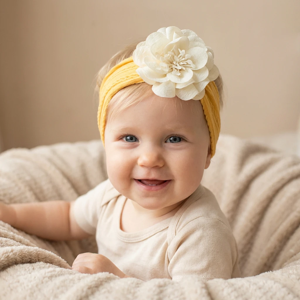 New jacquard stretch children's headband solid color flower 