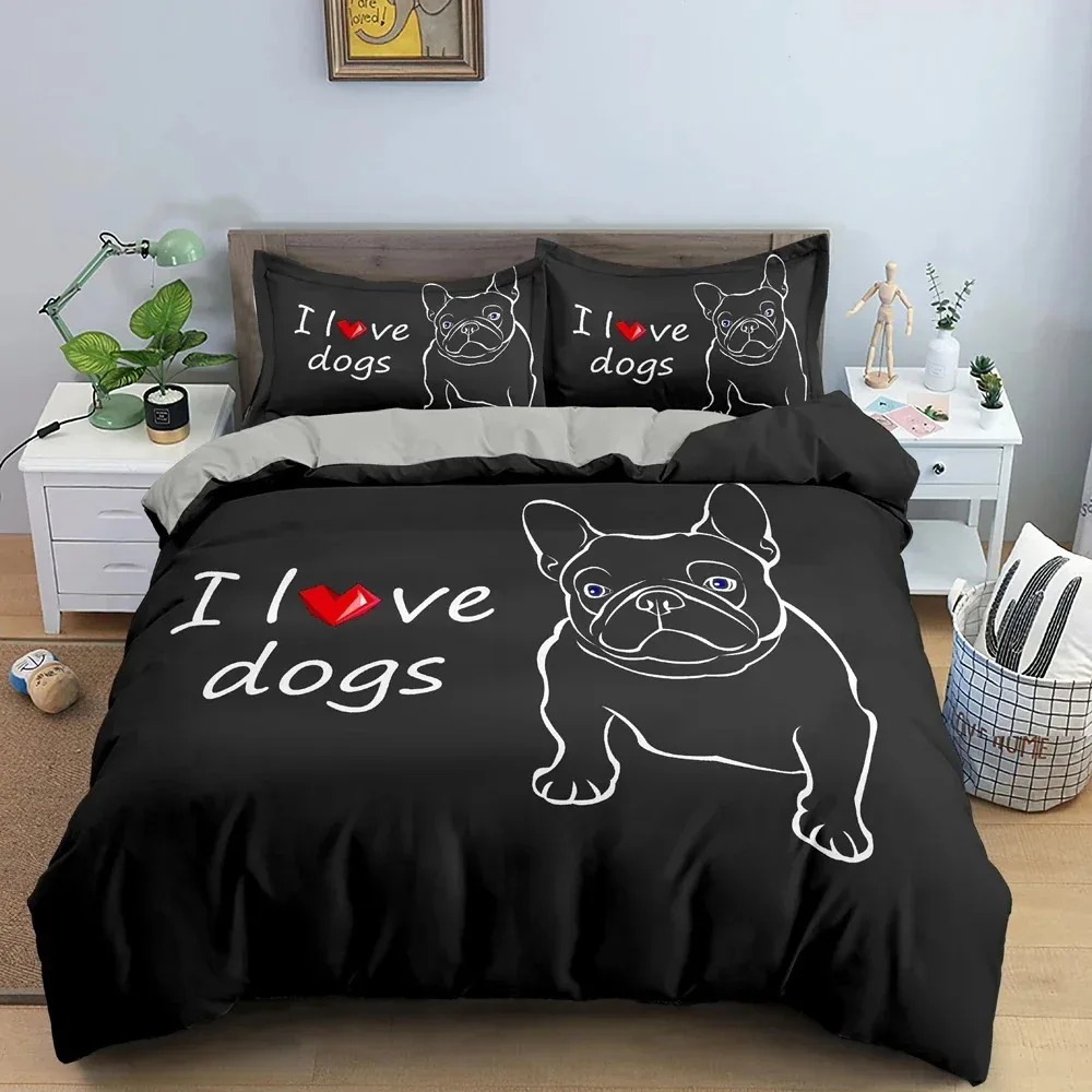 

Cute Cartoon Bulldog Duvet Cover Set Single King Full Size Bedding Set For Bedroom Decor Microfiber 3PCS Quilt Comforter Cover