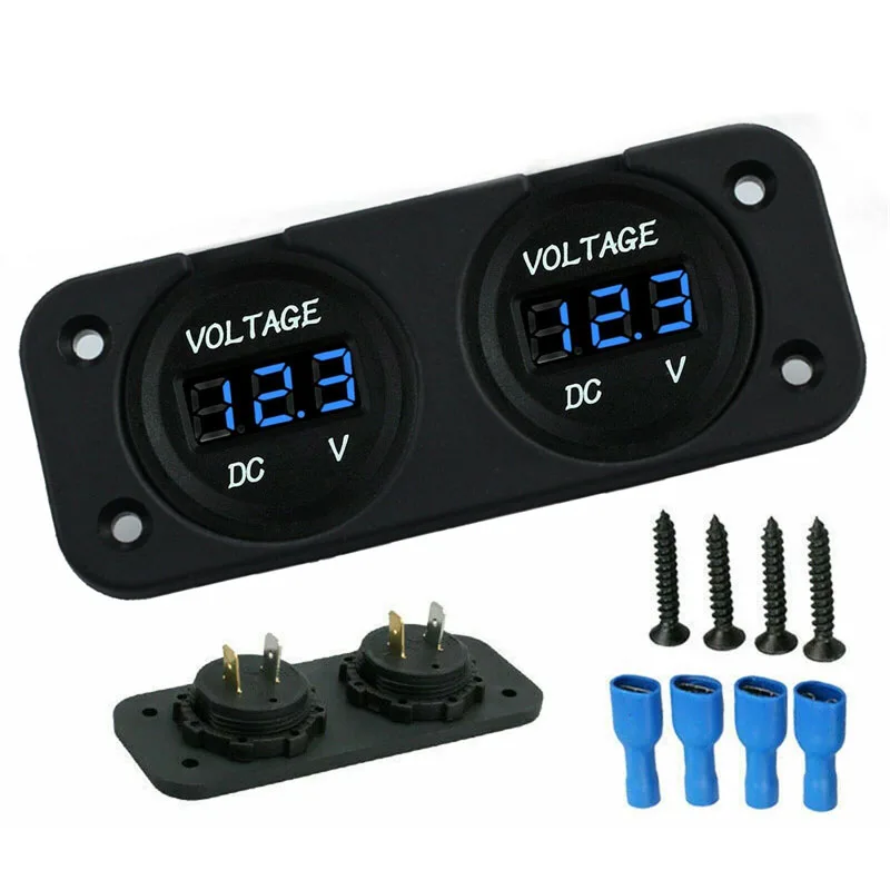 Impermeável LED voltímetro digital para carro, bateria dupla, barco Voltagem, Marine Gauge, DC 12V, 24V