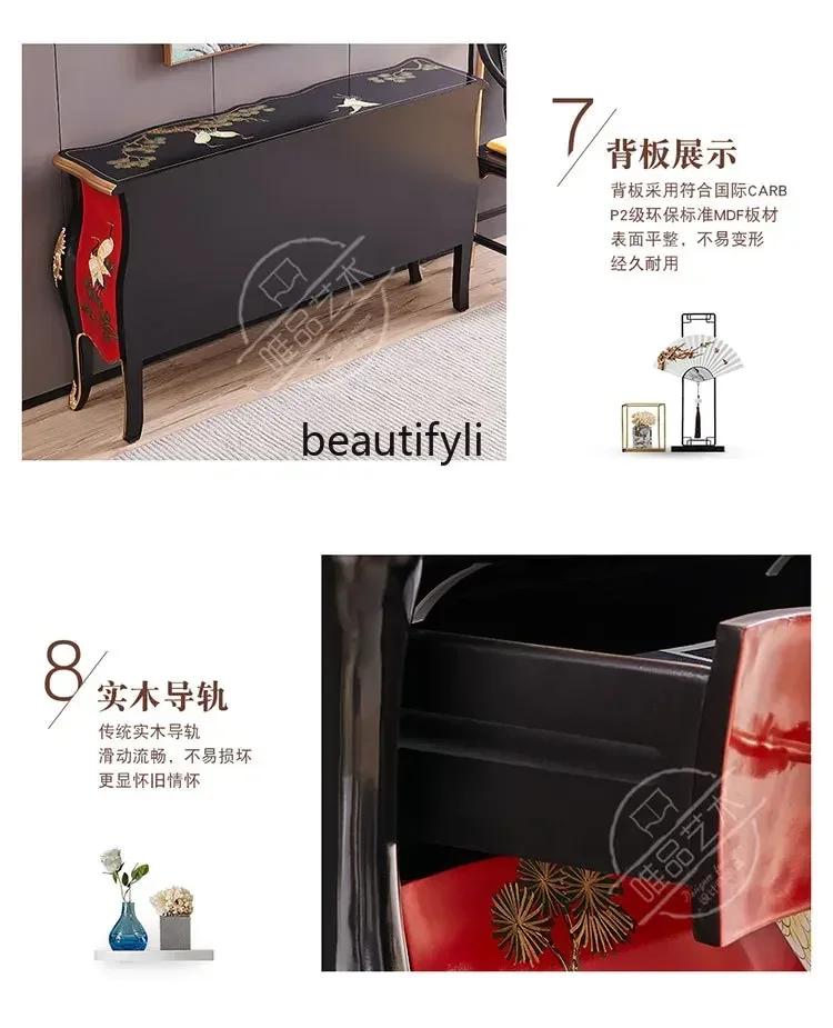 xzzS Retro Chinese Style Hand-Painted Solid Wood French Style Living Room Entrance Hallway Decorative Door Hall Side Cabinet