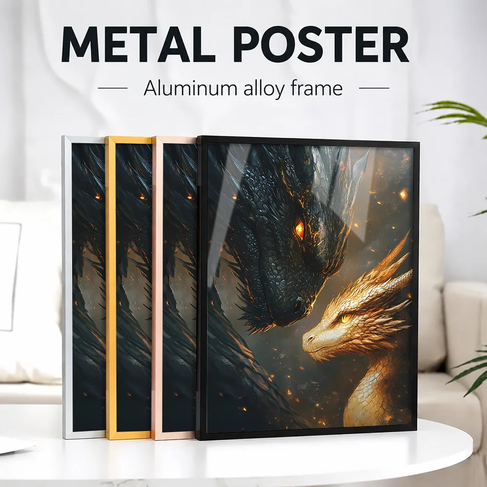 Tairn And Andarna Fourth Wing Framed Metal Poster Personalized Photo Mythic Style Wall Art For Collector Room Fantasy Fan Gift