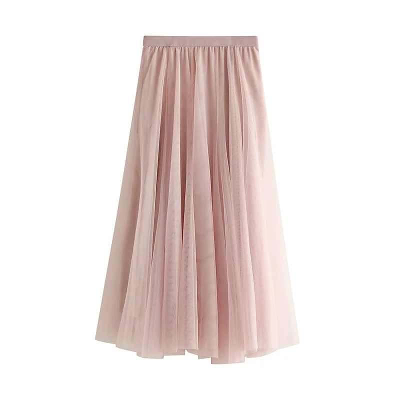 

New long yarn skirt for autumn and winter, high waist, medium length mesh, pleated A