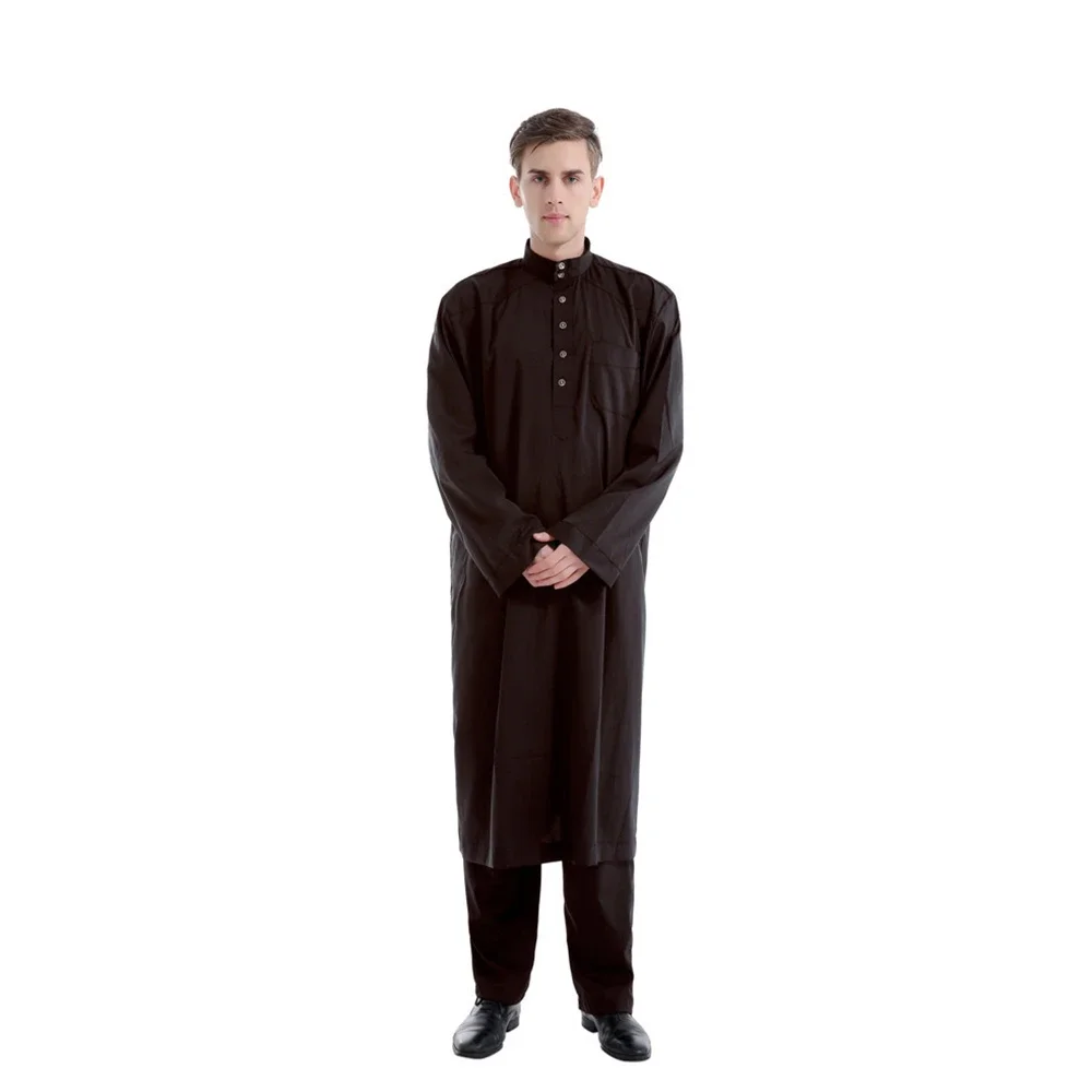 Middle East Saudi Arabia Islamic Mens Abaya Muslim Clothing Jubba Thobe Kaftan 2 Piece Robe+Pants Dubai Abayas Caftan Long Dress