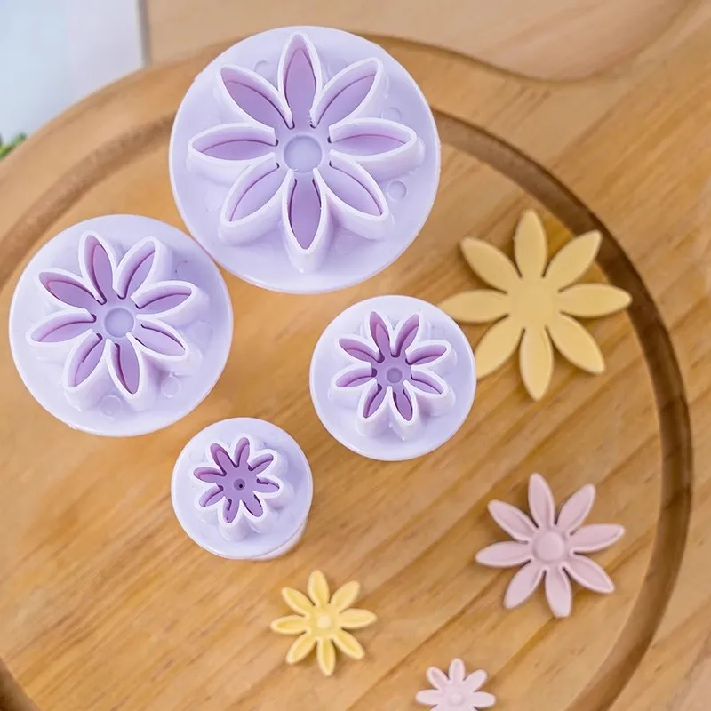 

4pcs Flowers Wedding Daisy Cake Plunger Fondant Cookie Cutter Mold Plum Baking Decorating Biscuit Stamps For Kitchen Accessories