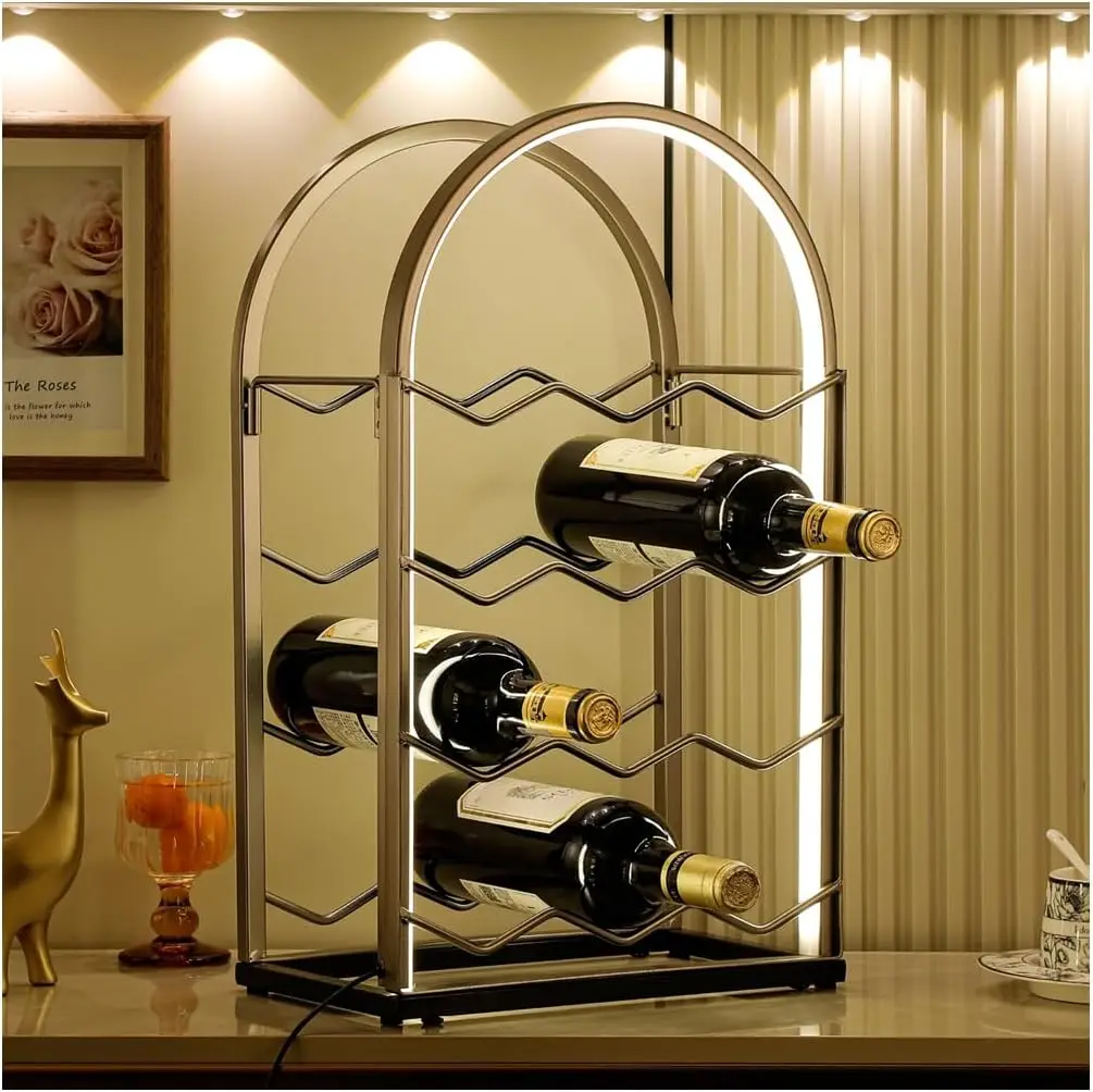

Светодиодная настольная подставка для вина - Металлическая подставка для 12 бутылок вина в современном стиле - Настольный держатель для вина для шкафа, тумбы