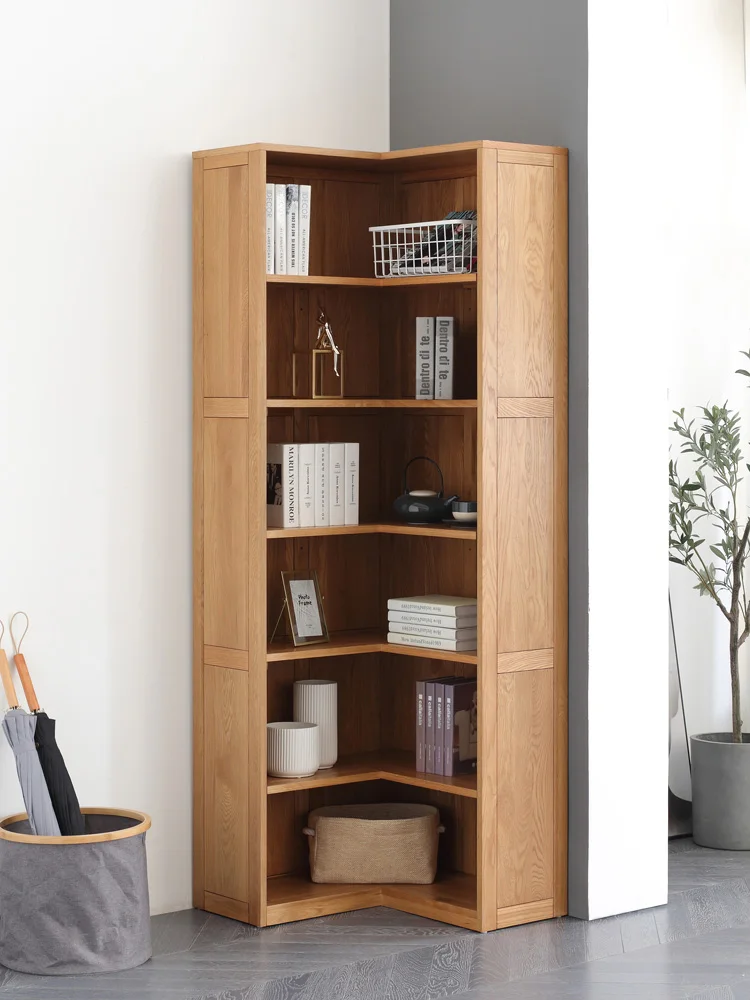 D6171 estantería esquinera de madera maciza de estilo moderno y sencillo, muebles de estudio
