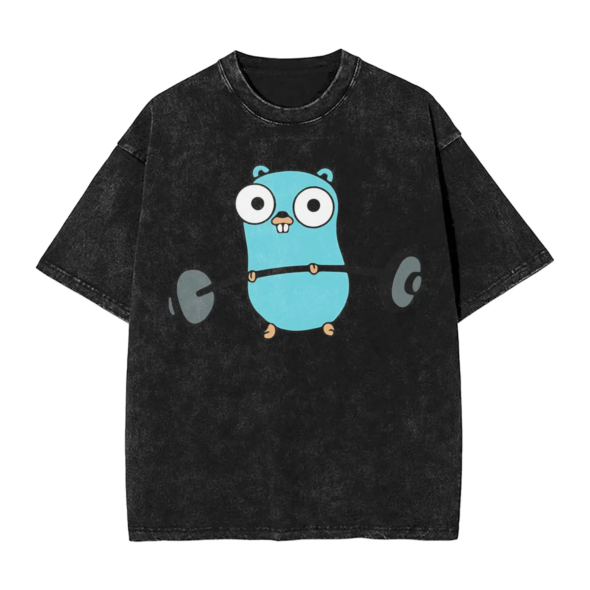 Summer Golang Gopher  Go Workout  Washed T Shirt Merch Oversize T-Shirts  Men Women Tee Shirt