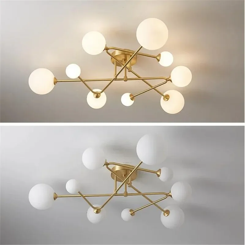 Nordic Led Ceiling Chandelier Milky White Soot Amber Glass Ball for Living Dining Room Bedroom Loft Home Decor Lighting Fixture