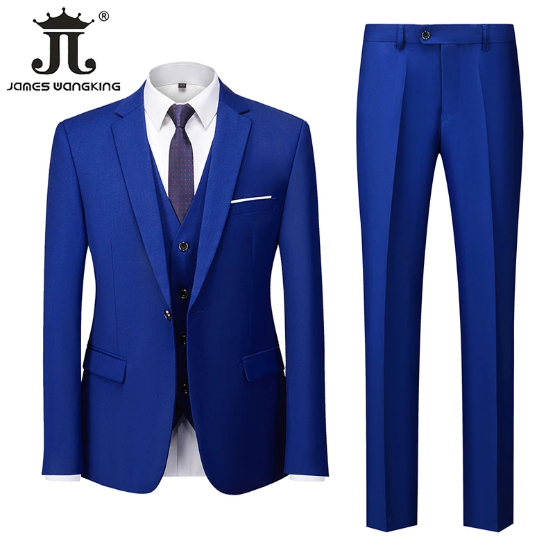 18 Color M-6XL ( Jacket + Vest + Pants ) Boutique Solid Color Men\'s Official Business Suit Bride\'s Wedding Dress Party Male Suit