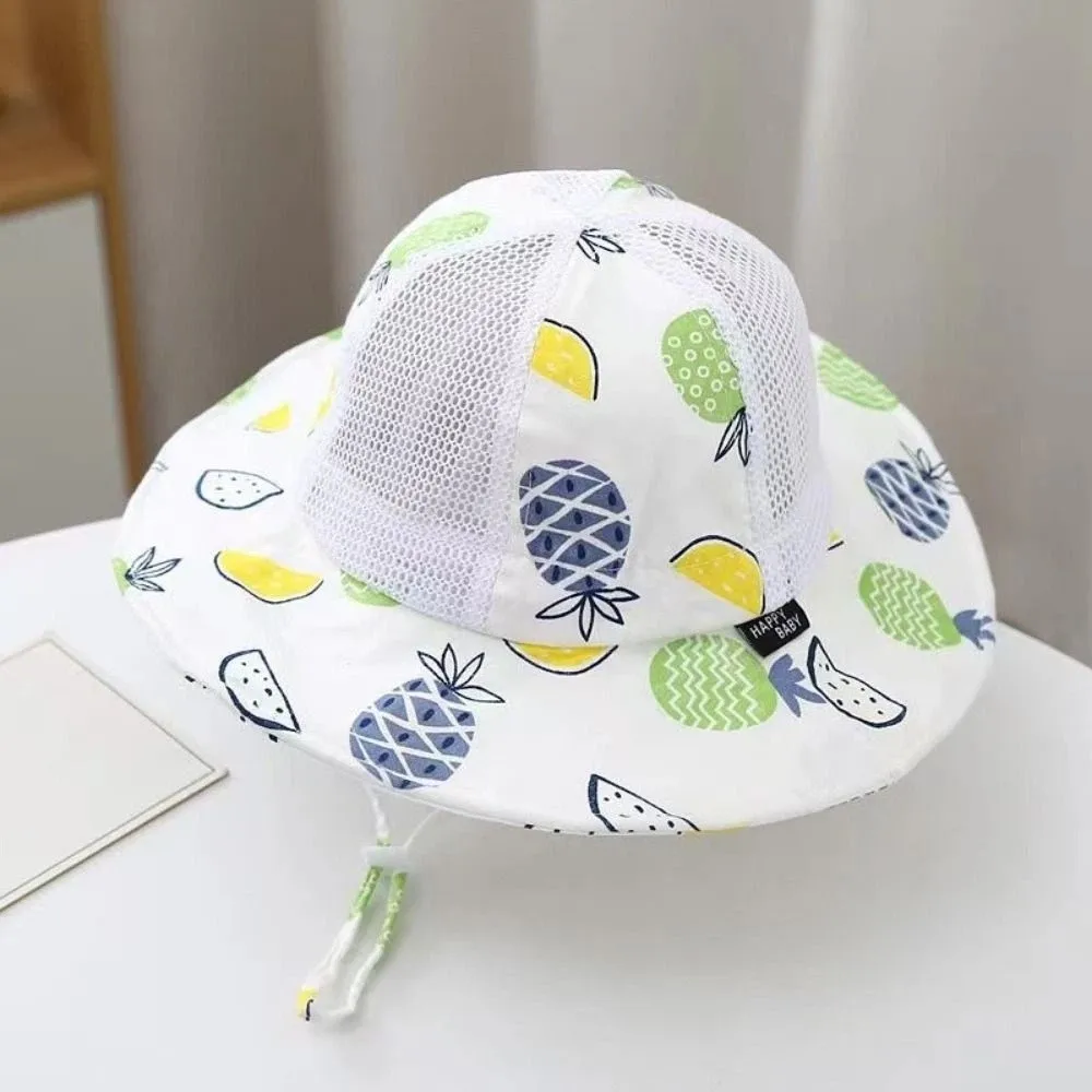 

Cartoon Children Sun Hat Fruit Print Wide Large Brim Sun Protection Hat Breathable Sun Net Baby Fisherman Cap
