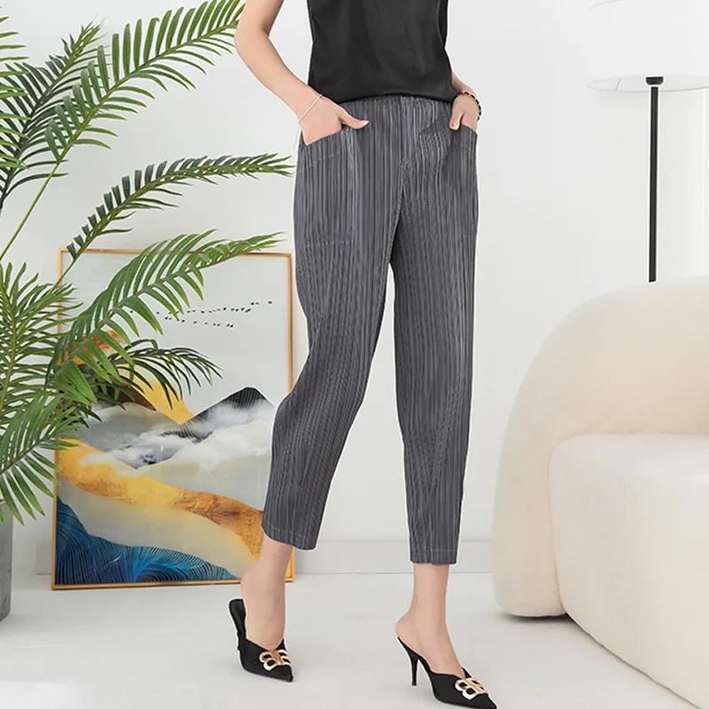 Imagem -05 - Calça Lápis Casual Feminina Que Combina com Tudo Elegante com Temperamento Pendular Cintura Elástica Plissada Solta Nova Primavera e Verão 2023