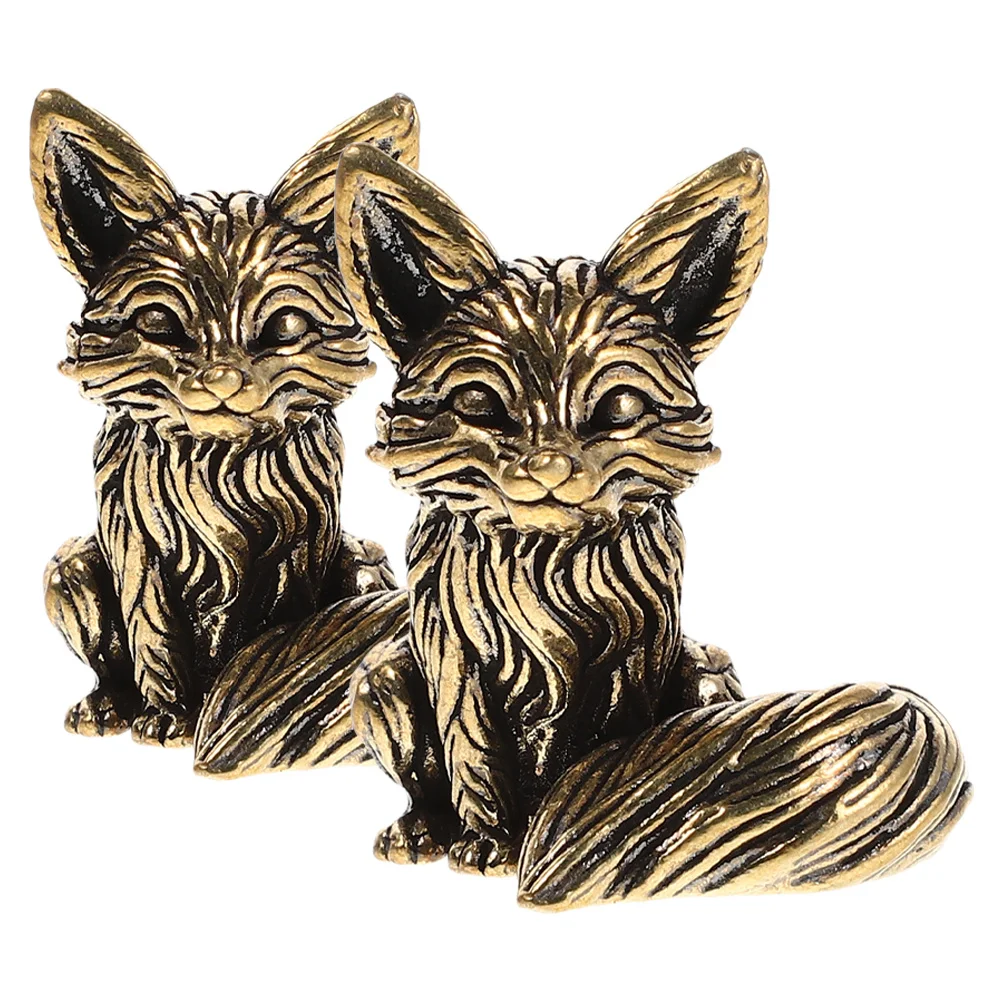 

2Pcs Solid Brass Mini Fox Statue Vintage Desktop Ornament Animal Sculpture Home Decor Fox Figurines Home Decor