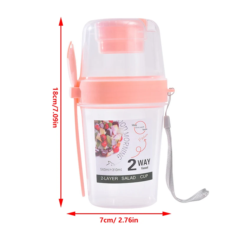 1PCPortable Double-Layer Salad Cup Oatmeal Cereal Nut Yogurt Salad Cup Container Set With Fork School Lunch Box Food Storage Box