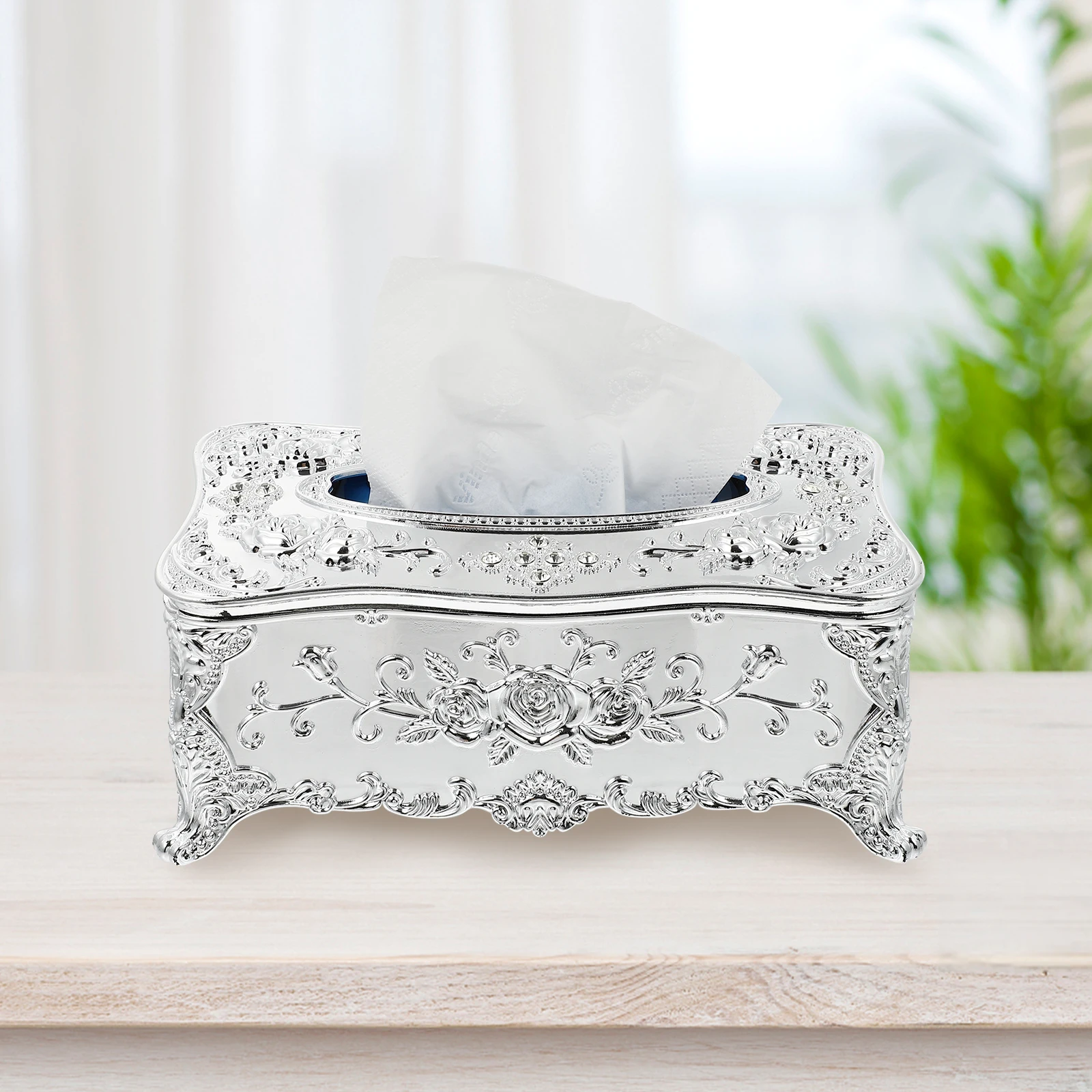 

Acrylic Tissue Box Vintage Silver Napkin Holder Home Office Decor European Style Embossed Pattern Durability Chic Fashion