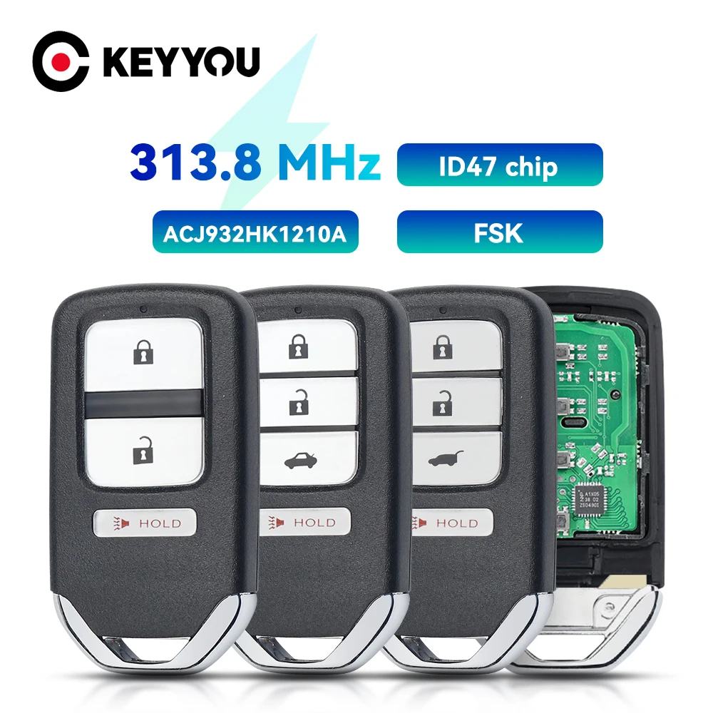 

KEYYOU 3/4 Buttons ACJ932HK1210A Remote Smart Key Fob For Honda CR-V 2013-2017 Accord Civic Fit Crosstour 313.8MHz ID47 Chip