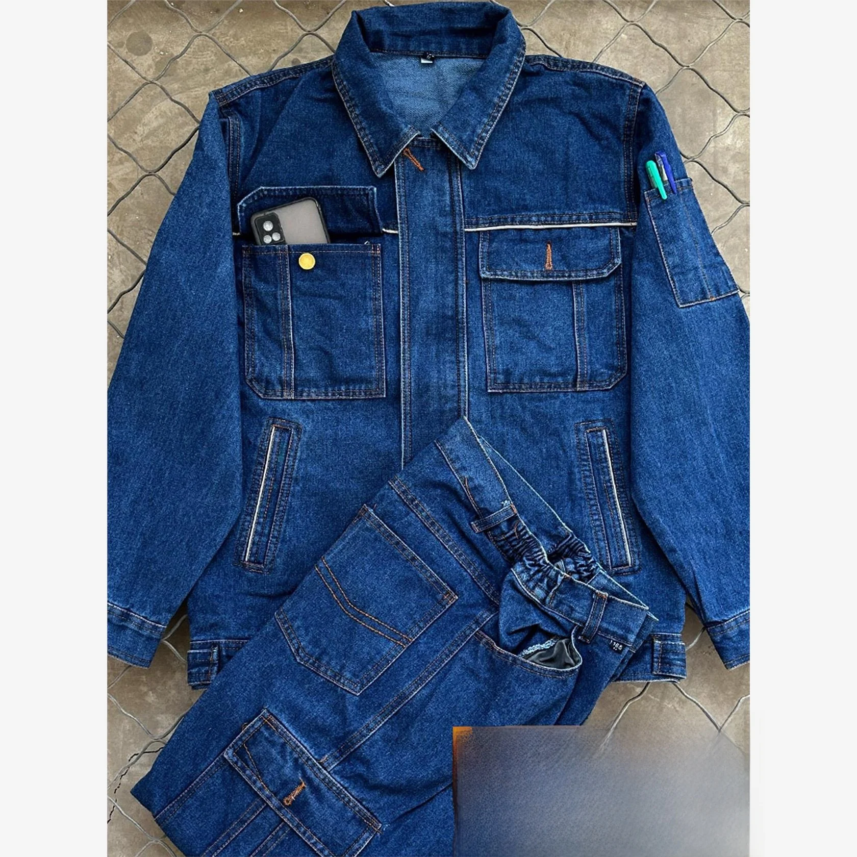 Thiened Pure Cotton Work orm Set for Men's Denim Workwear Anti-Scalding Double Layer  Welding Protective Suit