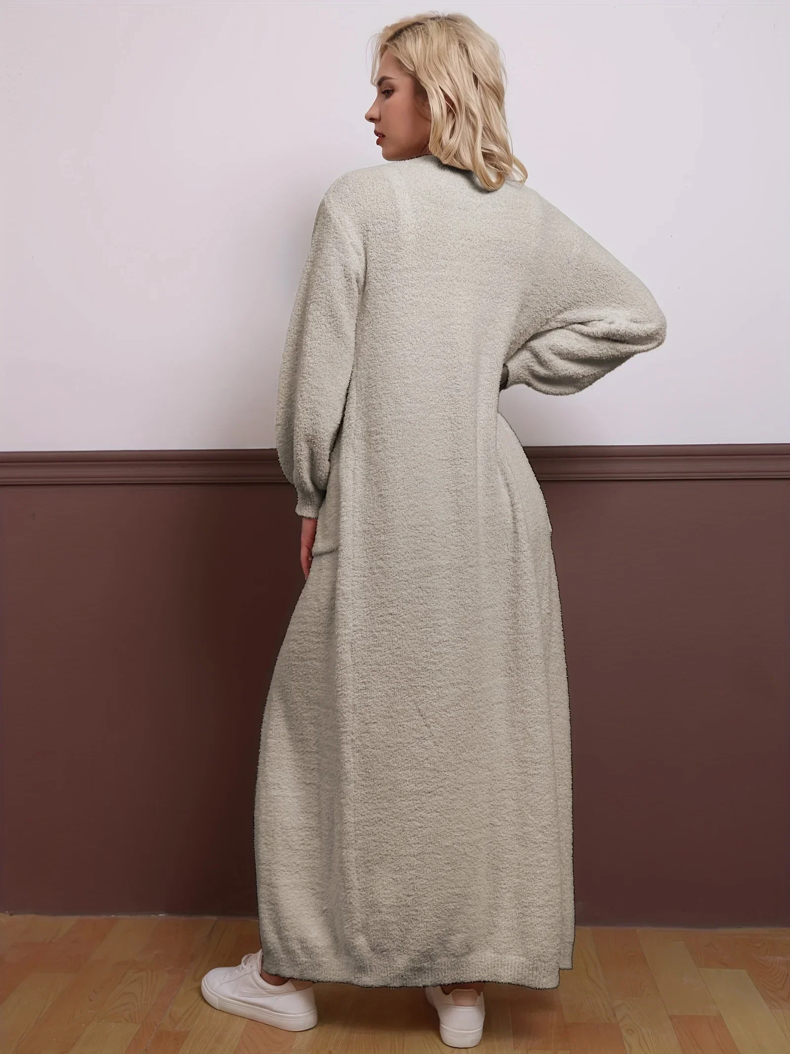 سترة سراويل طويلة، سترة صوفية كبيرة الحجم، بدلة ثلاث قطع (مع جيوب) بيجامة دافئة غير رسمية، سترة سميكة بأكمام طويلة #6