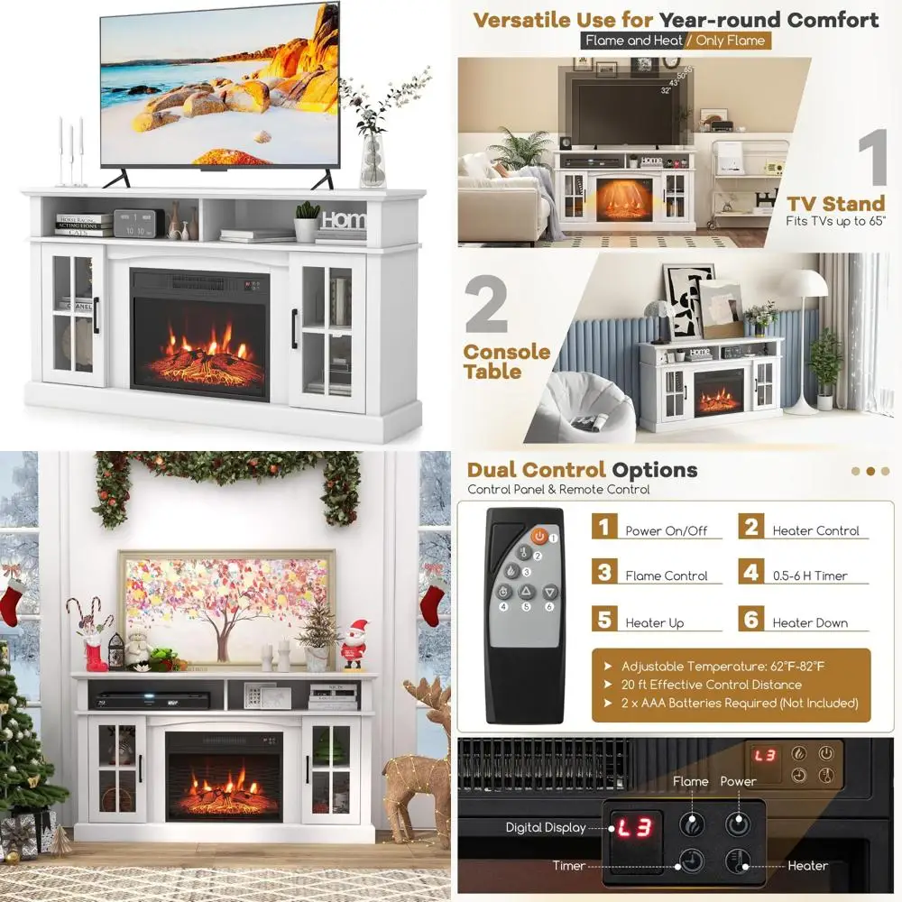 65 TV Electric Fireplace Media Stand with 23 Insert, 3-Level Flames, Entertainment Center
