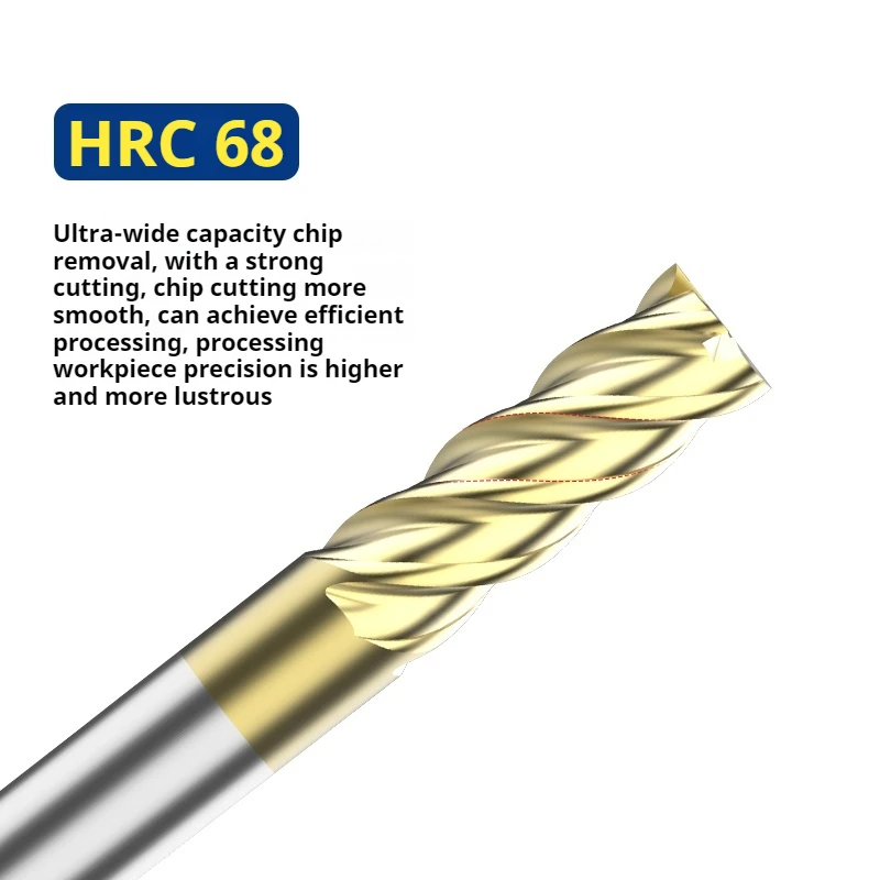 HRC70 Carbide End Mill 1 2 4 5 6 8 10 12 4Flutes Milling Cutter Tungsten Cutting Tool CNC Metal Steel Key Face Square Router Bit