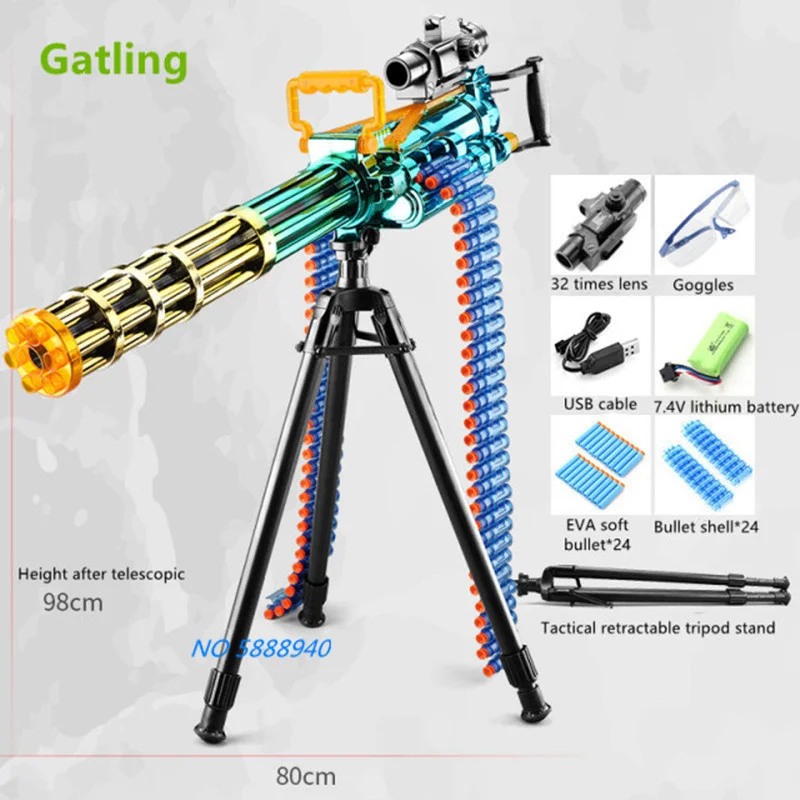 Gatling Chain Action Soft Bomb Gun 115CM Large Size Electric Burst EVA Soft DIY Asembe Chain Soft Bullet Gatling Heavy Machine